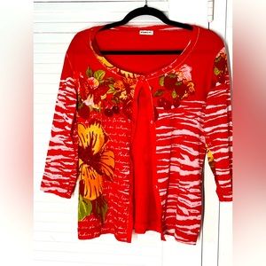 Floral fruity cardigan in red, embroidered detail, size 9